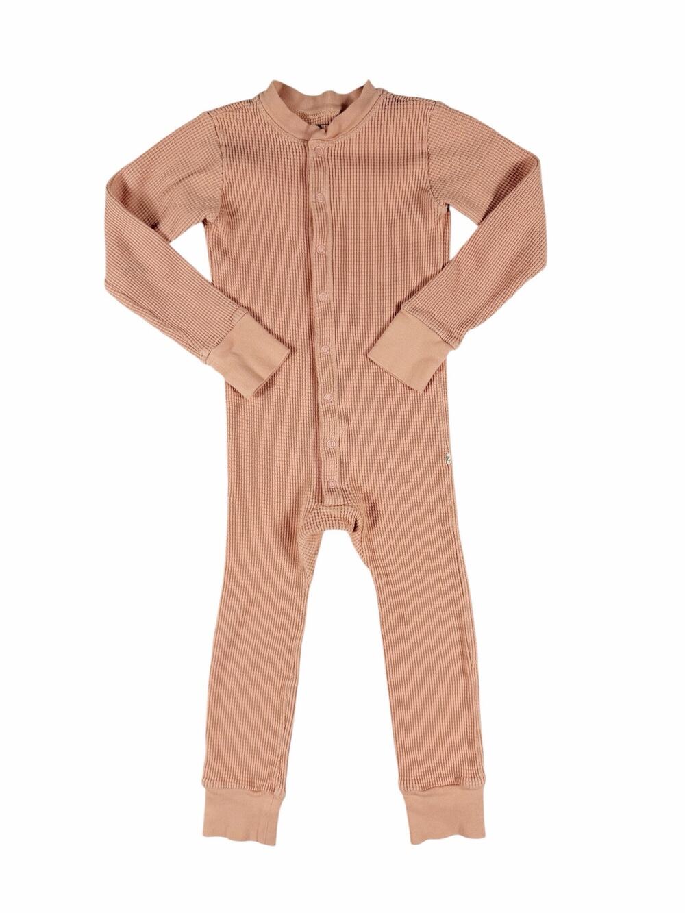 Noble Waffle Knit Snap Front One Piece Dusty Peach Organic Cotton Size 4